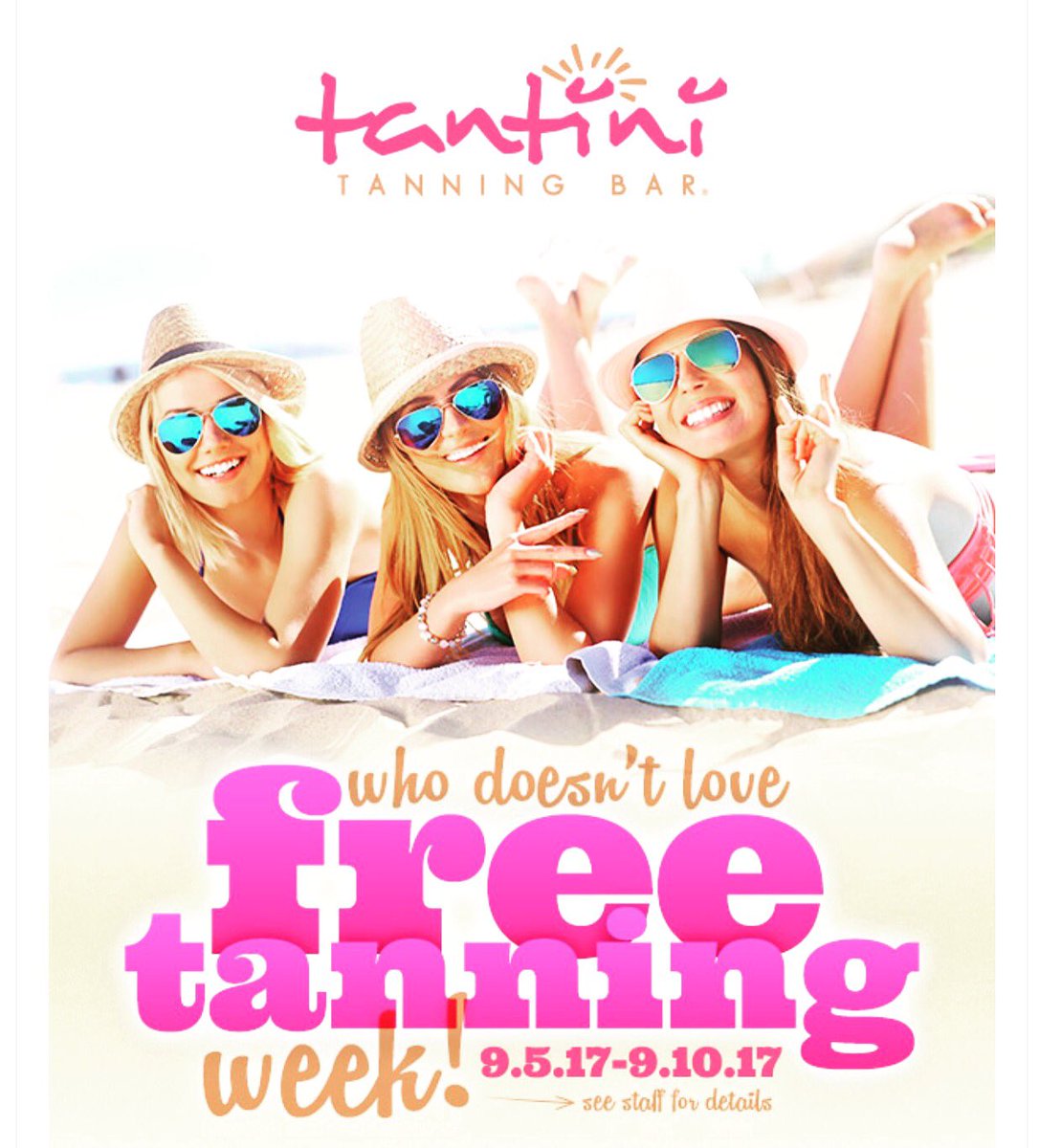 mytantini's tweet photo. It's almost here! FREE TAN WEEK starts September 5th! Stop in or call for details! 🔆 #freetanweek #tanningwithatwist https://t.co/dmw3wmYsKQ