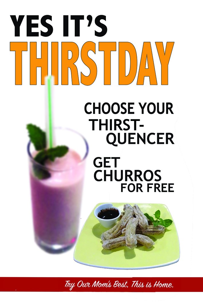 Choose your thirst-quencer: KanGen Water, Lychee Tea, Timun Aceh, Fresh Juices, Shakes and Soft-drink..... And get Churros for free!