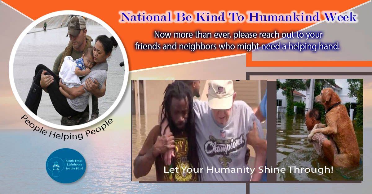 SouthTXBlind's tweet photo. Now more than ever, please be kind to those who need a helping hand.
#NationalBeKindToHumankindWeek IMAGE: People helping people https://t.co/Ozrekbpico