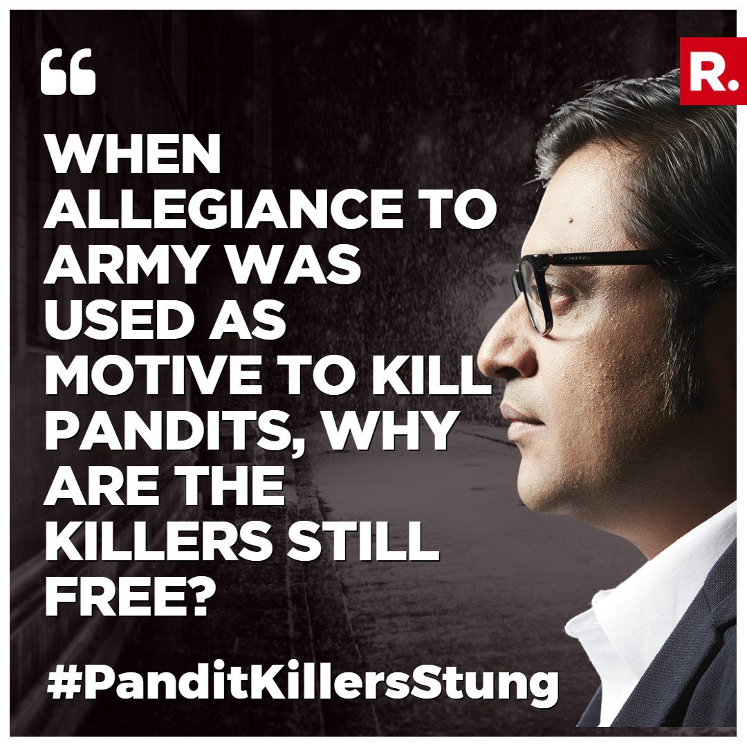 republic's tweet photo. The Kashmiri Pandits exodus truth is revealed. Tweet with #PanditKillersStung and join Arnab on The Debate. https://t.co/bJsc2UtaQW https://t.co/QE1pJE3K1D