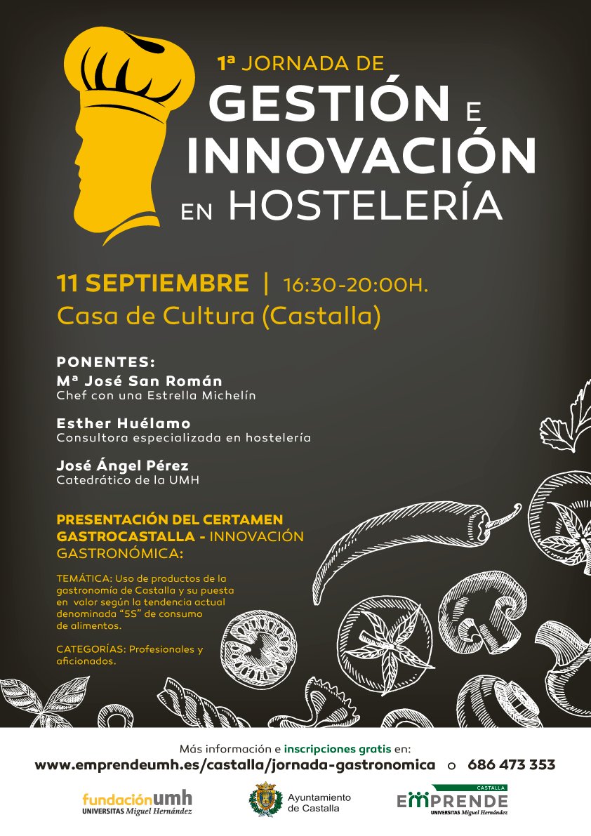 #InnovaciónGastronómica ¿Trabajas en un bar, restaurante o cafetería? ¡Te esperamos en #Castalla! emprendeumh.es/castalla/jorna…
