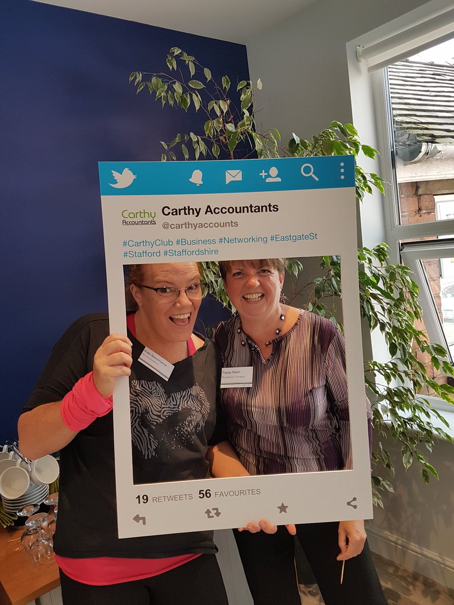 carthyaccounts's tweet photo. It's @grooveacademyuk Kate & Tracey @plumessence kicking off this evening with our #CarthyClub twitter frame! #networking #Stafford https://t.co/E5p2FwPMc7