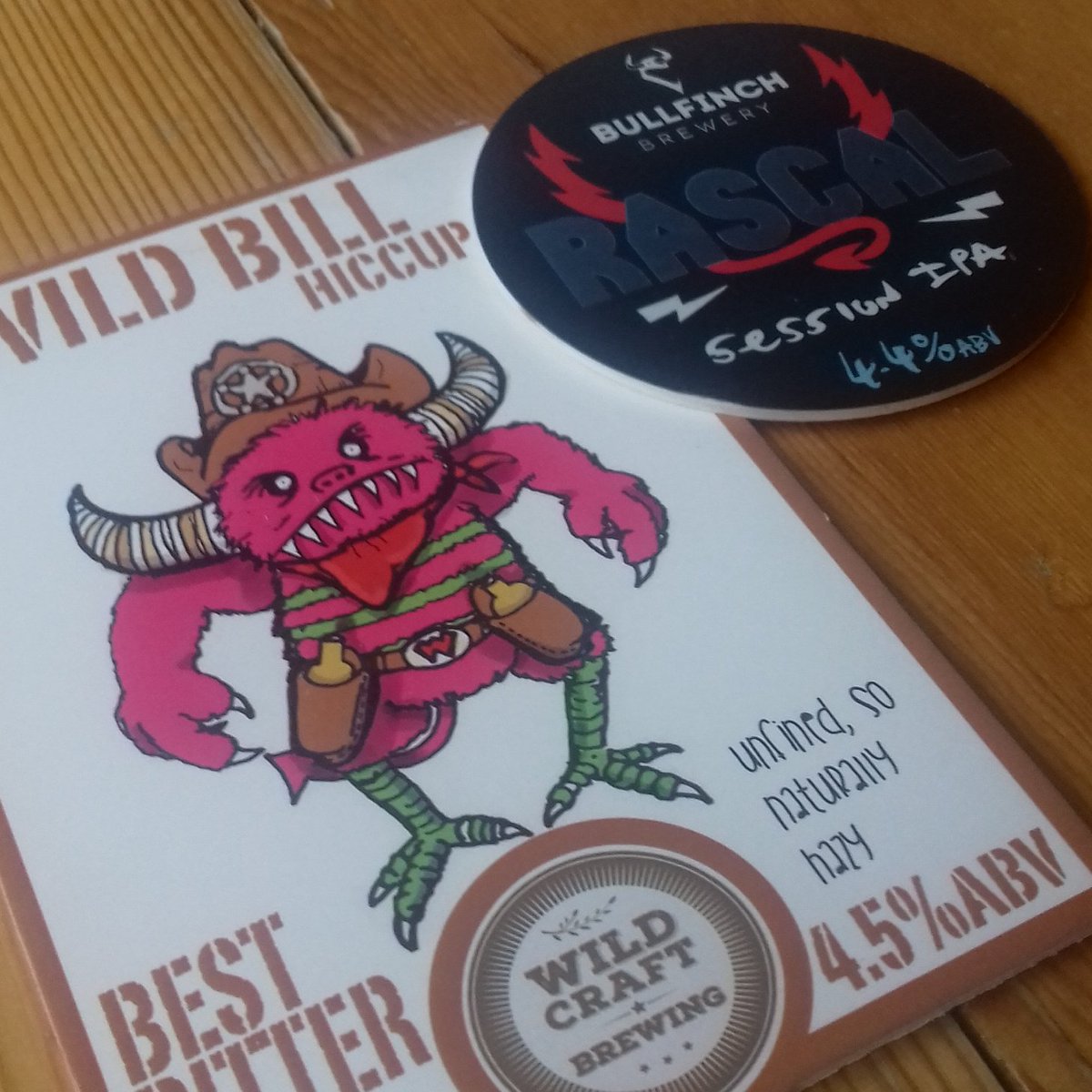2 new beers on...<a href="/Bullfinch_Ale/">BullfinchBrewery&Tap</a> 'Rascal' on keg -cracking hoppy SIPA and <a href="/wildcraftbrews/">Wildcraft Mike</a> 'Wild Bill Hiccup' on cask -rich, lush Best Bitter