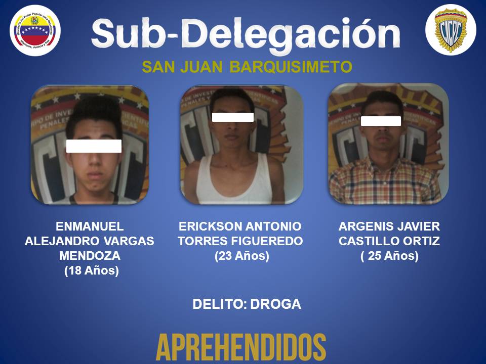 CICPC Aprehendió a tres sujetos por el delito Droga, en la parroquia Juan de Villegas <a href="/DouglasRicoVzla/">Douglas Rico</a>
