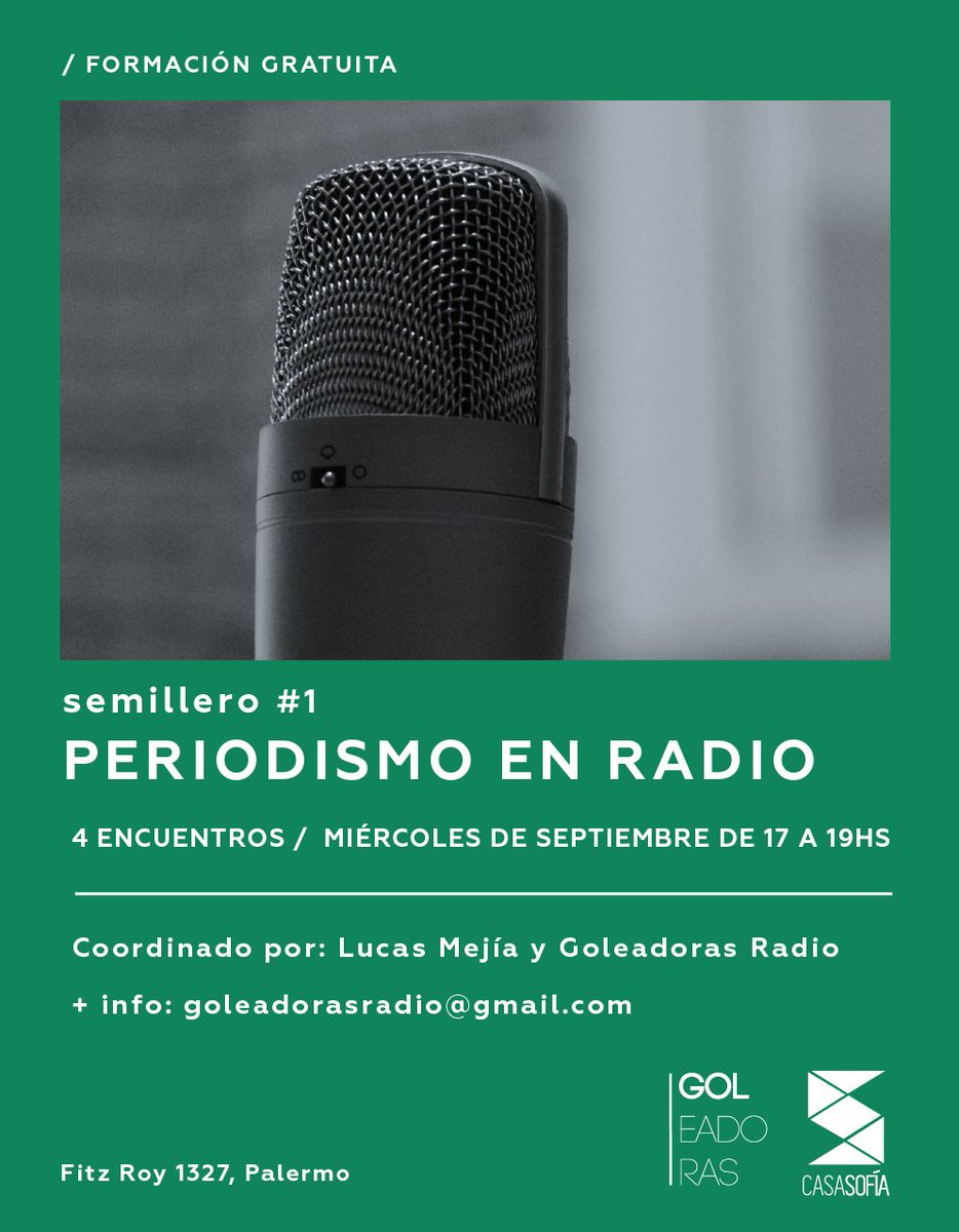GoleadorasRadio's tweet photo. 📻 | Se viene nuestro primer #TallerDeRadio. 
Lxs invitamos a un ciclo de formación en Radio.
✉ Para +info: goleadorasradio@gmail.com https://t.co/DgFOG61Qzm
