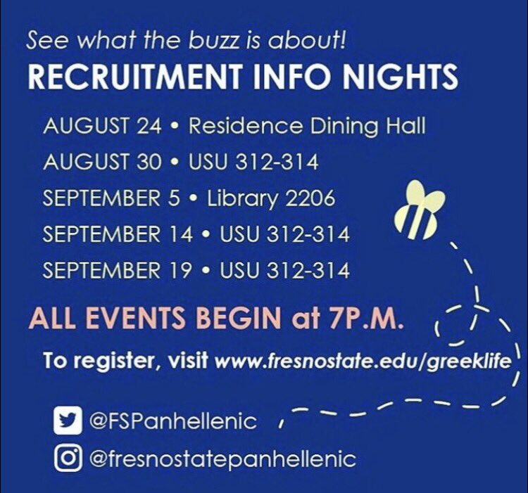 FresnoStateDZ's tweet photo. Who's pumped for Fresno State Recruitment?? We sure are!! DELTA ZETA is excited to meet everyone tonight at the USU at 7pm! ✨ ❣️ https://t.co/4GozGl09AL