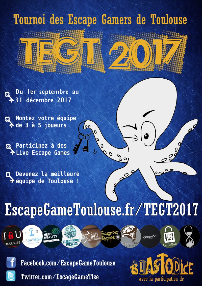 EscapeGameTlse's tweet photo. TGET 2017 : Le Tournoi des Escape Gamers de #Toulouse est de retour ! Devenez la meilleure équipe toulousaine !! https://t.co/uG4dQLYwt7 https://t.co/hHVYFGGinj