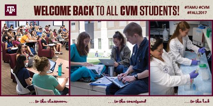 #GigEm, Ags! Welcome back to all students at the #CVM! Today is the first day of classes for the fall semester for most #TAMU Aggies! #Whoop