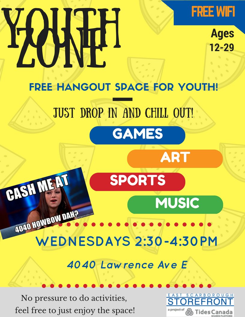 StorefrontKGO's tweet photo. Bored this summer? What to hang out and meet new people? Come to the Youth Zone every Wed 2:30 - 4:30pm (Age 12+) #KGOACT @ONTrillium https://t.co/nL9mFXhlhb