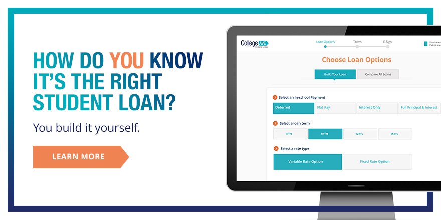 Build the perfect student loan <a href="/CollegeAveLoans/">College Ave</a>. Apply now and choose your own loan terms. bit.ly/2tns43c