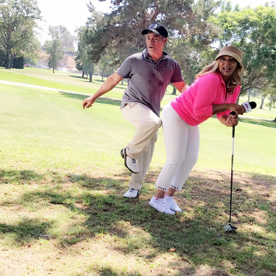 Getting "la patadita de la suerte" from <a href="/Esai_Morales/">Esai Morales</a> ⛳️ at the Tons Annual Celebrity Golf Tournament helping our kids!!