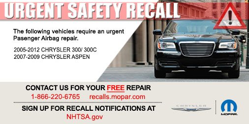 The airbag in your <a href="/Chrysler/">Chrysler</a> vehicle may need to be replaced. Check to see if yours is affected at bit.ly/2rmoWog #CheckForRecalls