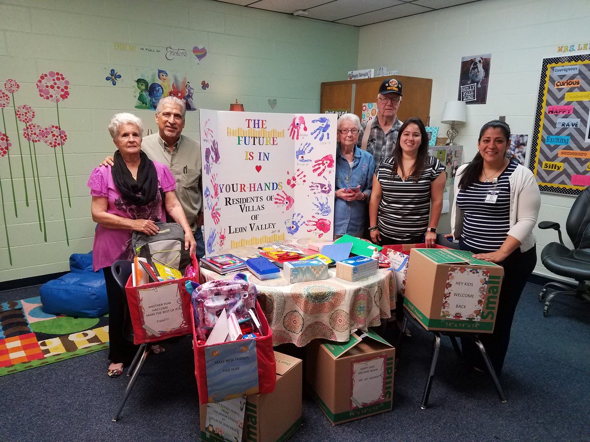 MsLVEcounselor's tweet photo. Each year, the senior community at The Villas donate supplies for students! Thank you! #LVECommunityInspired #LVEInspired @NISDLeonValley https://t.co/Uqxj33czeg