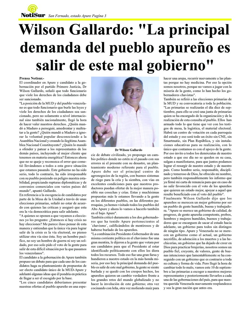 NotisurApure's tweet photo. #Notisur #Edicion10 #Apure #30Agosto NOTISUR:
Wilson Gallardo: "La principal demanda del pueb... https://t.co/F83agDq7CJ https://t.co/2WGioslnen