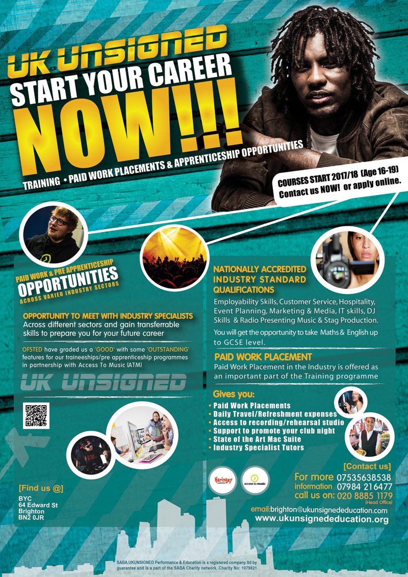ukunsignedbtn's tweet image. Uk Unsigned Brighton will be launching their paid Traineeships at The Jobs Fair on 6th September at Jurys Inn Waterfront.  See you there!