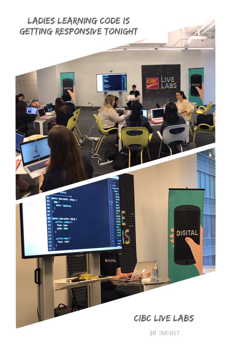 dsl_digital's tweet photo. Tonight @learningcode is learning how to get our web designs responsive w % &amp; CSS3 Media Queries!Thx to the help from the @CIBCLiveLabs folk https://t.co/WsWGjh4dtp