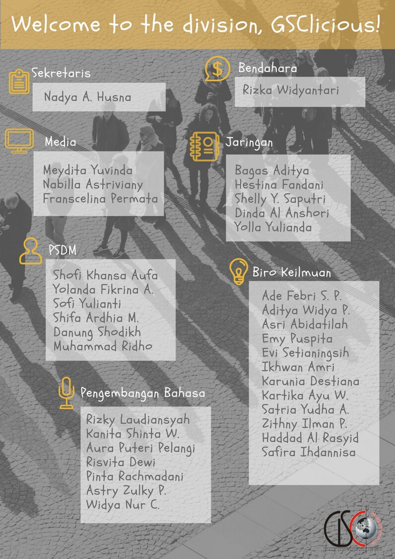Welcome to the division, GSClicious!

Selamat berproses dan selamat berkontribusi untuk GSC kedepannya! 🎊

#GSCTerbaek
#GSC2017