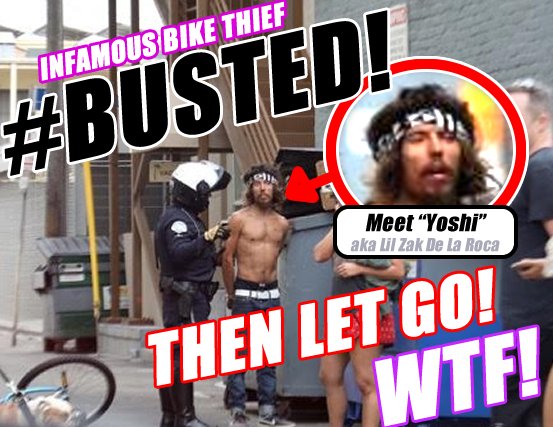 theAbbotSkinny's tweet photo. Meet YOSHI, Venice's most notorious bike thief released in 2 hours despite multiple witnesses, now threatening owners with a hammer. https://t.co/U5e5zvjnUa