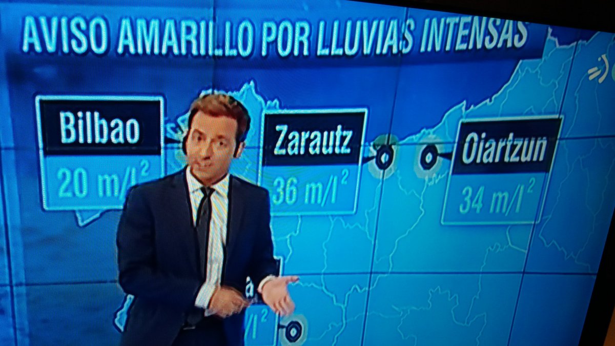 TiempoDonosti's tweet photo. En ETB han inventado una nueva unidad para medir la lluvia...metros por litro cuadrado 😁 https://t.co/hy5UTRcXGG