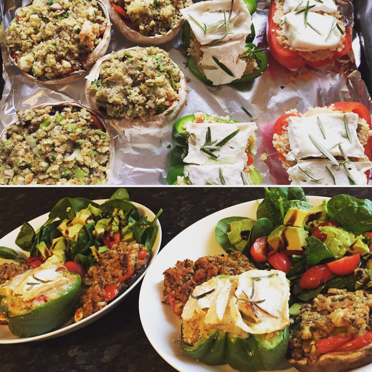 DealioSmith's tweet photo. Back to England &amp; back to #healthyeating. Tonight I've stuffed peppers &amp; mushrooms w/ some of my fav ingredients before roasting in the oven https://t.co/JACXHqMZoM
