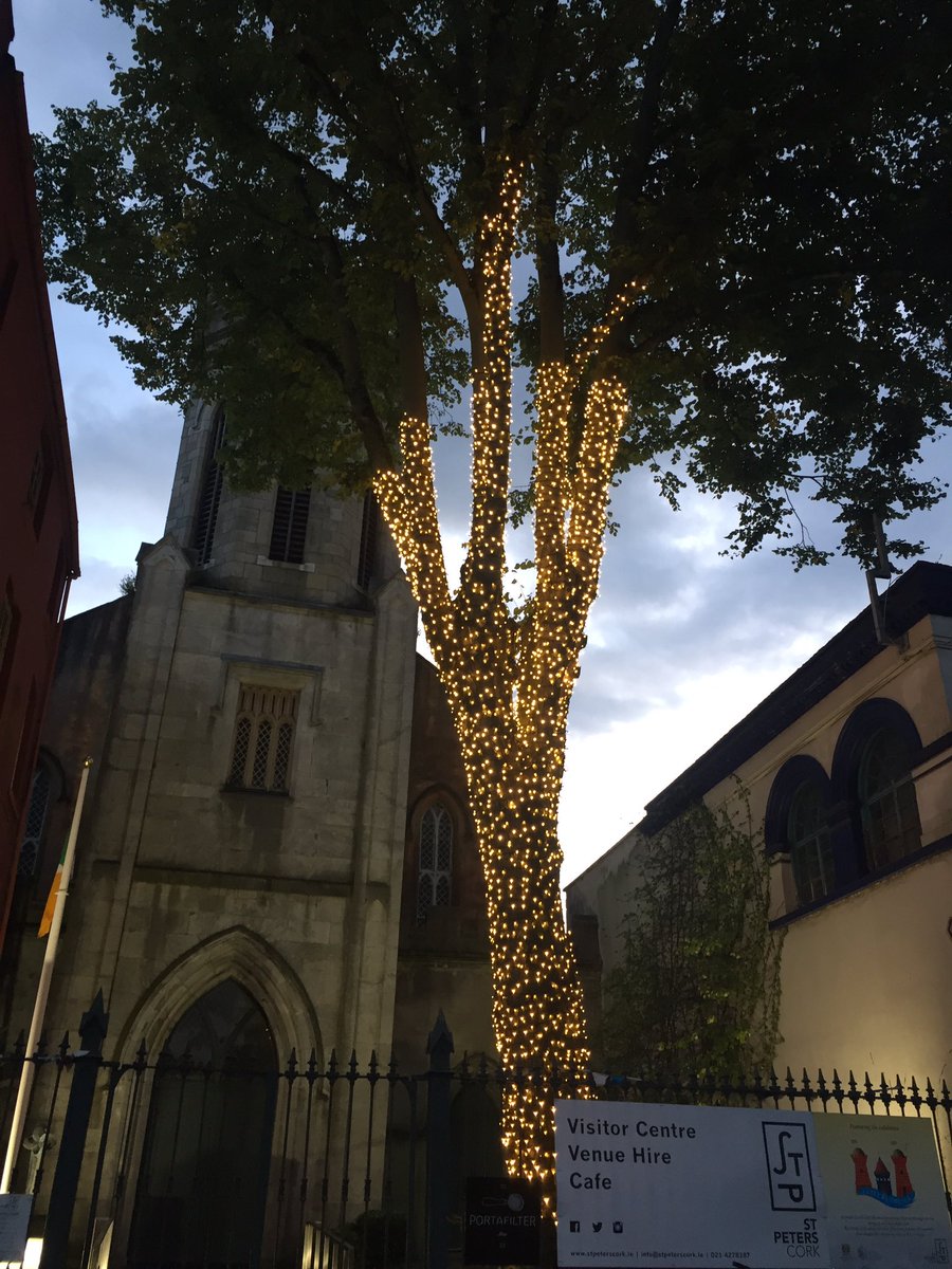 QuinlansFish's tweet photo. Beautiful fairy lights @StPetersCork on @NorthMainCork  
Making me wonder how many days to Christmas 🎄 #Cork https://t.co/VIxUZPtD1i