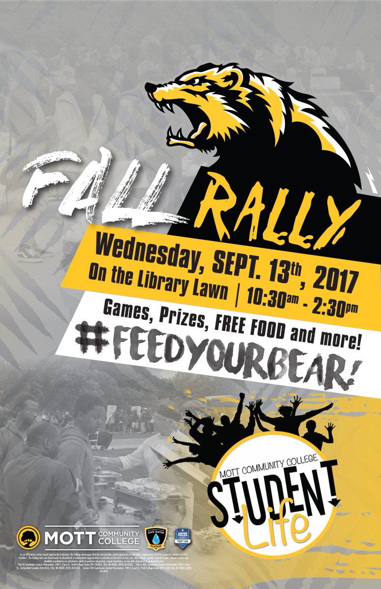 MottCollege's tweet photo. Join us at the Fall Rally on the Library lawn! Have lunch, win some prizes, meet new people! and #feedyourbear! #fallrally2017 https://t.co/iF0Euw5K3z