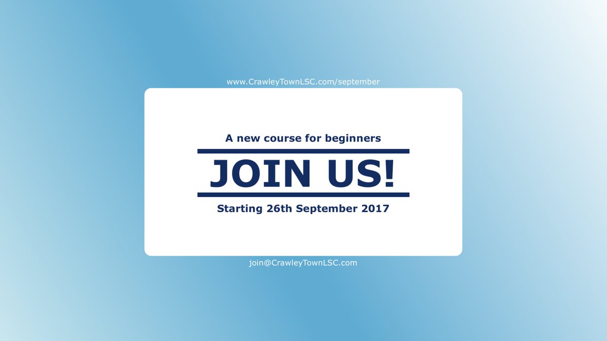 Our new life saving course for beginners starting 26/09/17!
More Info: CrawleyTownLSC.com/september