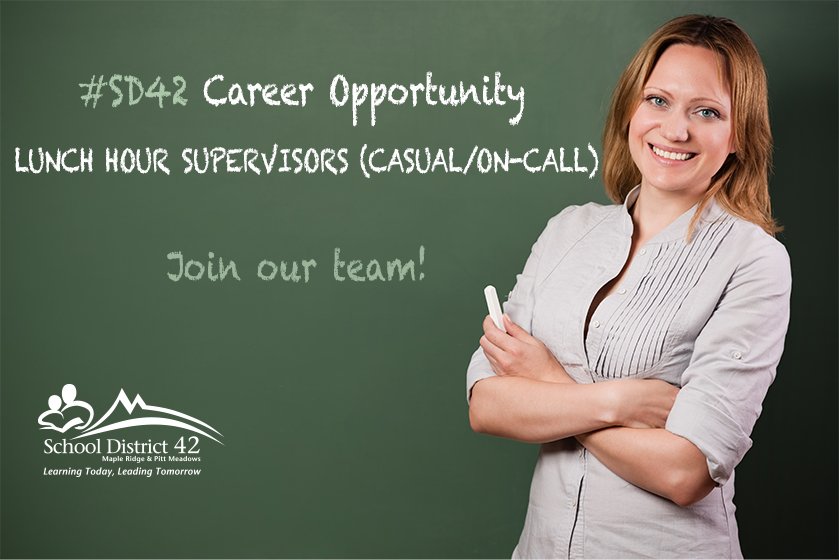 #SD42 CAREERS: We’re looking for Lunch Hour Supervisors (casual/on-call) to join our team: bit.ly/2q1jNjy #bcjobs