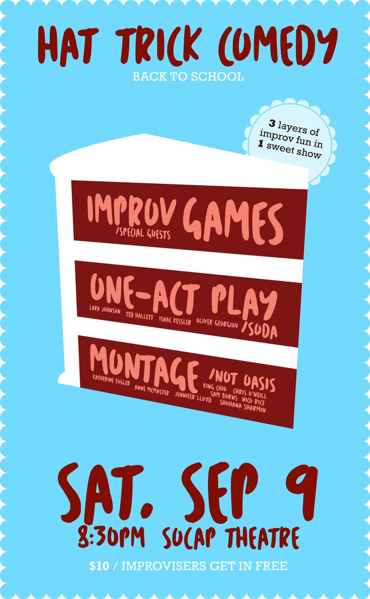 SODAimpro's tweet photo. The next #HatTrickTO approacheth, but this time SCHOOL'S IN! #improv #comedy #theatre #Toronto #backtoschool #fun https://t.co/Sd6Kpt2inR https://t.co/Qn5kpxeCTd