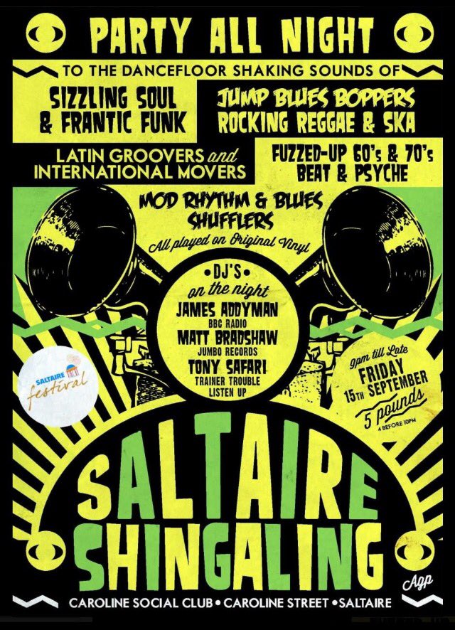 #saltairefestival shingaling is back with #soul #funk #Latin #ska dancefloor shizness at @Carolineclub #saltaire facebook.com/events/3040675…