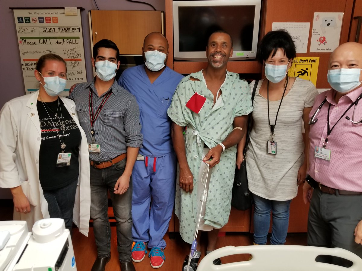 Harvey can't beat us! @mkwongmdphd (far right) w TIL Team Monday! <a href="/MDAndersonNews/">MD Anderson Cancer Center</a> strong.