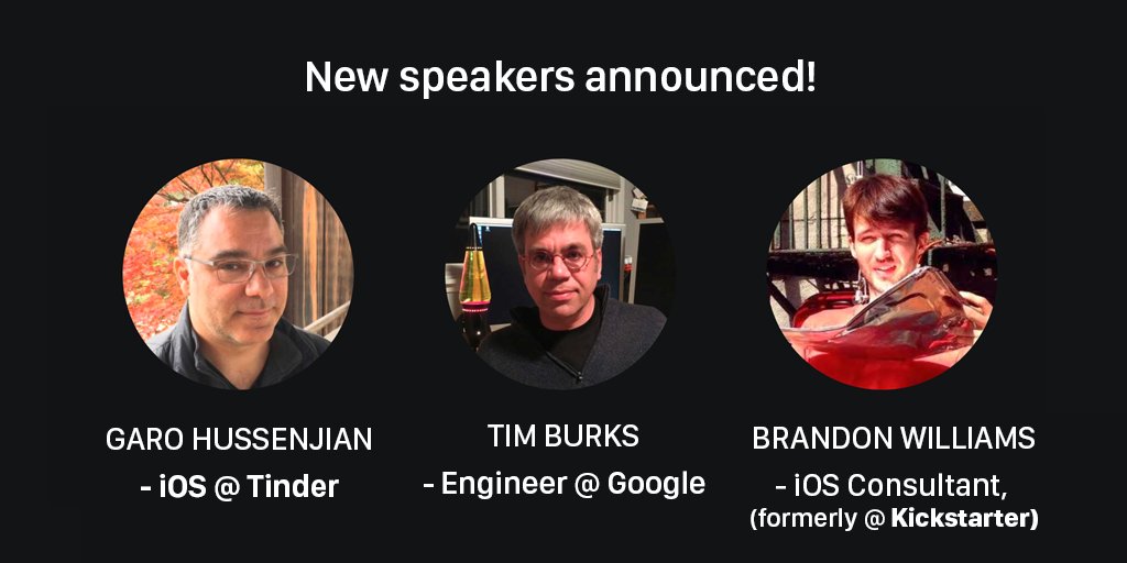 SwiftSummit's tweet photo. New speakers: We're very pleased to announce that @mbrandonw, @timburks &amp; @garohussenjian are joining the line-up 👏🐦https://t.co/gD08kiBz8N https://t.co/QBur4lODJq