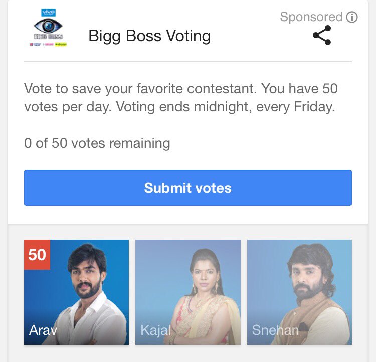 AdaPongayaa's tweet photo. Guys keep voting, this is the time to show our support. Think & Annalise before hand. do what seems right for you #biggbossTamil #SaveAarav https://t.co/ymNIlGMyxO