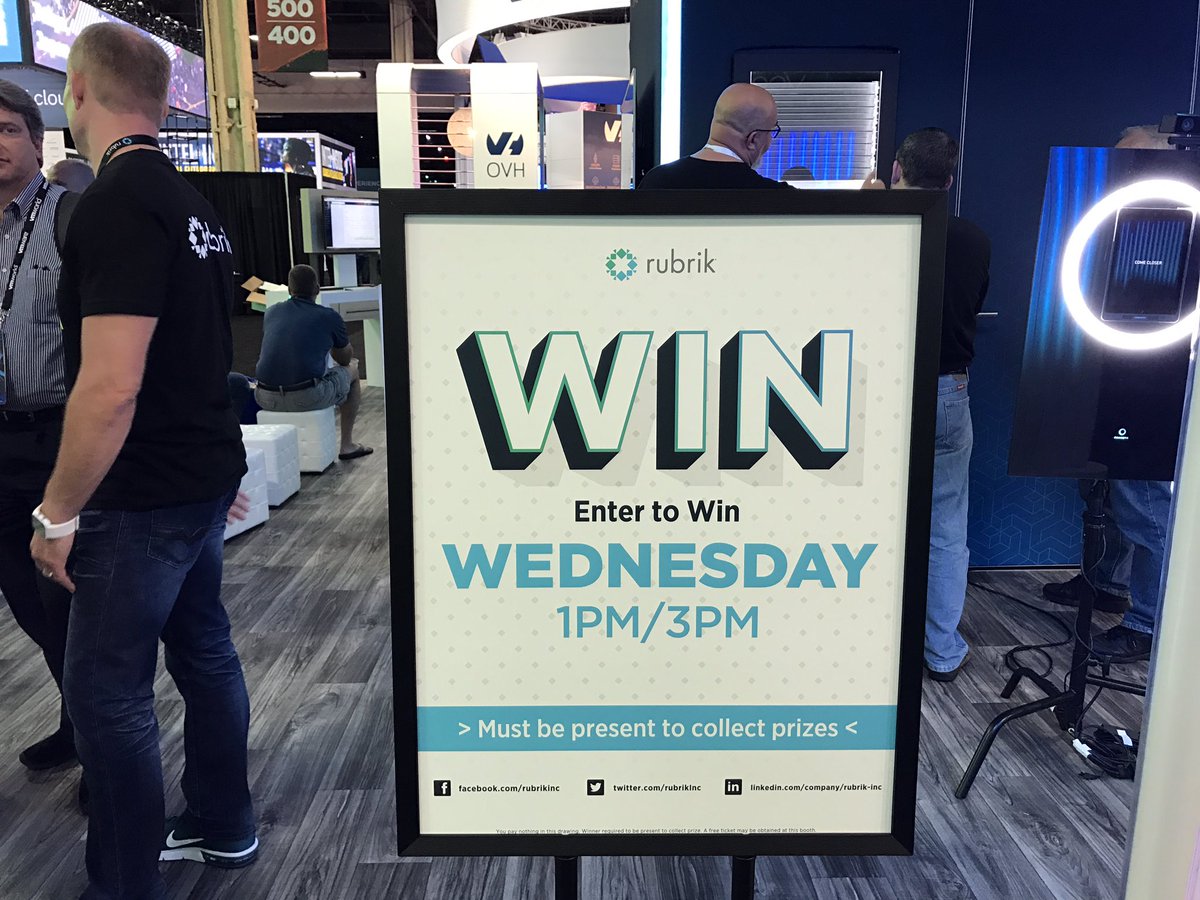 rubrikInc's tweet photo. 20 min until our last raffle of #VMworld! Hurry on over to #Booth412 to win a YETI cooler &amp; more. https://t.co/ZE4bntgTSn