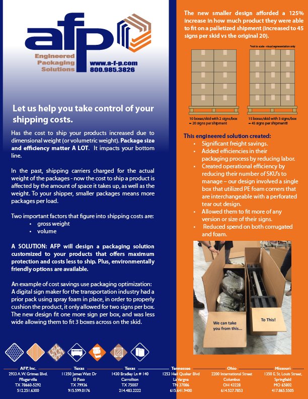 afpinc_'s tweet photo. Take control of your shipping costs! #packagingoptimization #packagingdesign #dimweight. Read the case study https://t.co/RoXoD2Dwia https://t.co/OAEUoDRuOr