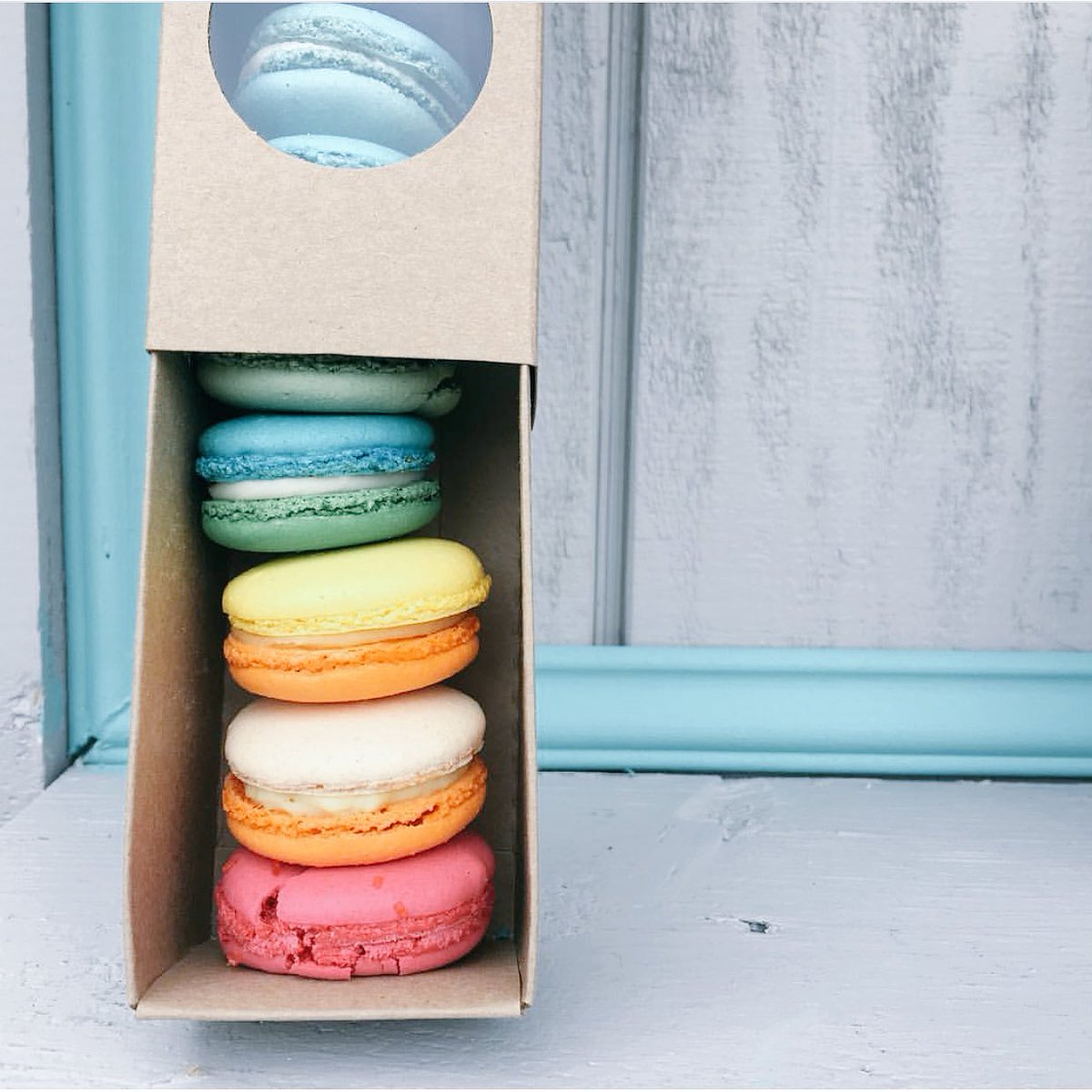 This box of macarons is doing to the strawberry rhubarb exactly what we're doing at the fair: crushin' it.