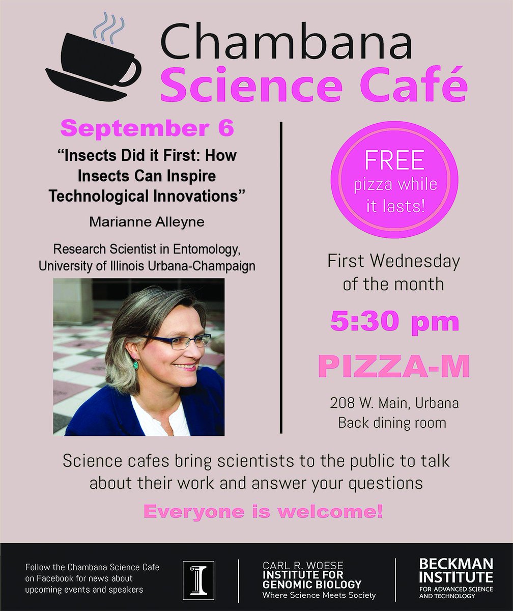 Join us September 6th at <a href="/UrbanaPizzaM/">Pizza M</a> for <a href="/ChambanaSciCafe/">Chambana ScienceCafe</a> and listen to Dr. Marianne Alleyne discuss what insect can teach us!
