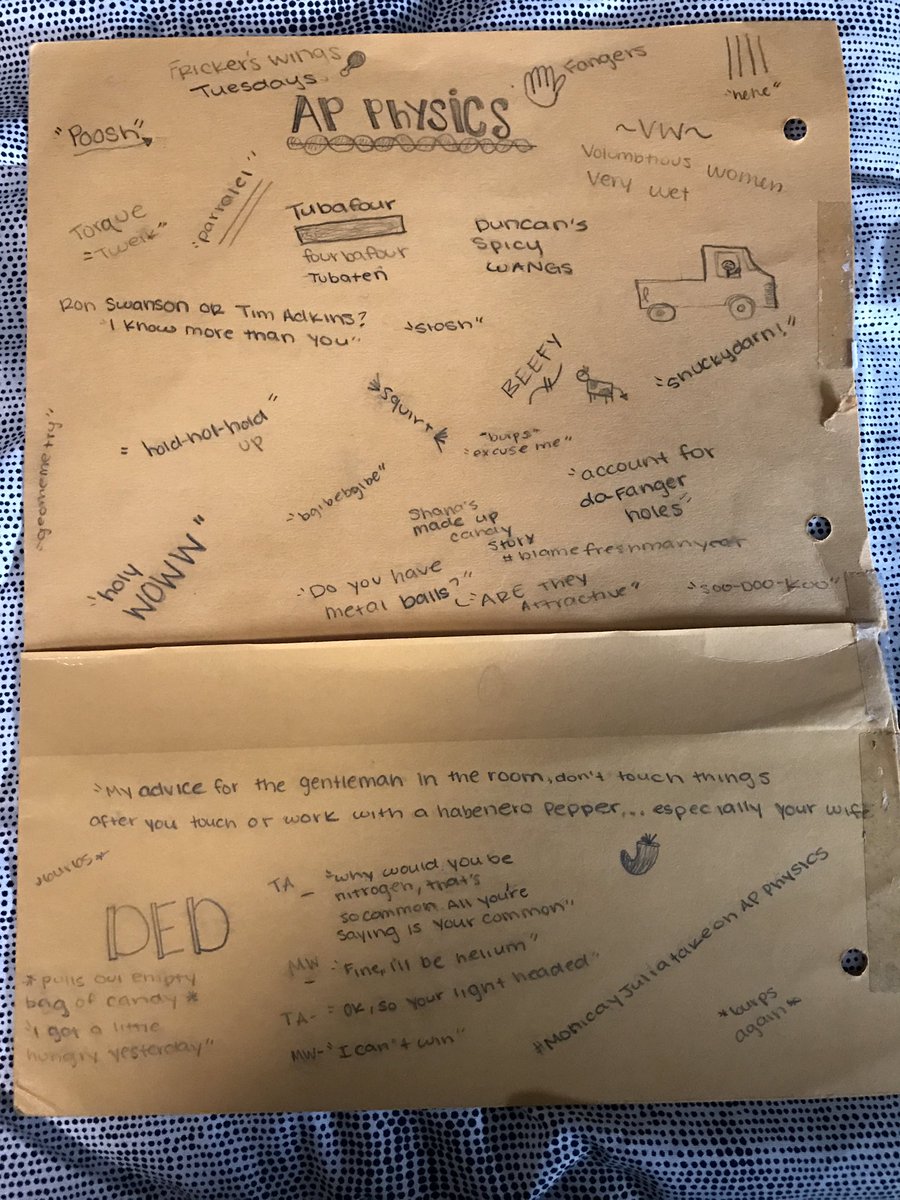 MaddieWestmeyer's tweet photo. lol never forget how Shana Morgan and I kept a record of all of Adkins iconic stories/moments from AP physics last year😂 #frickerstuesdays 🍗 https://t.co/jZ6WRju6Mq