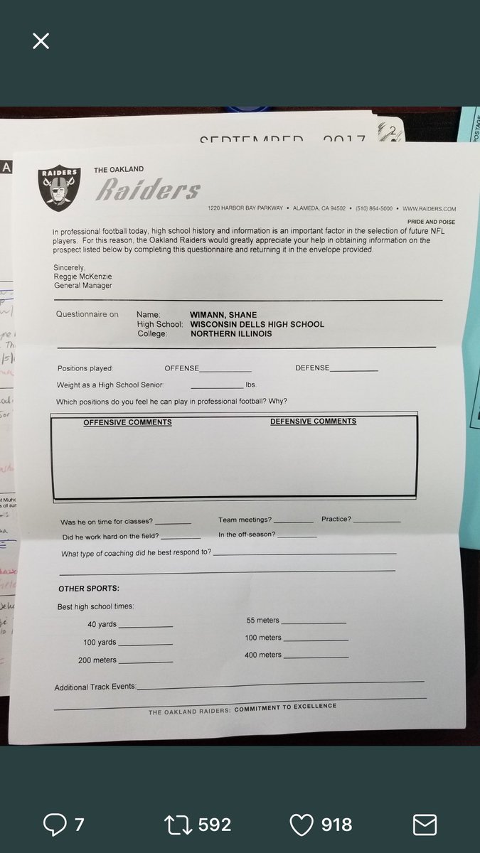 Huh? Look at what NFL is asking HS coaches about!? Track!Fascinating..thanks @CoachMackWDHS and @HillsboroTrack for putting this out there.