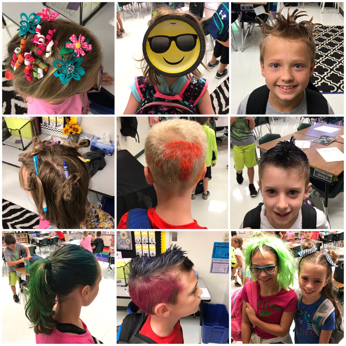 MissScottFHE's tweet photo. Check out our crazy hair!! #walkforostmann #crazyhairday #thirdgrade @ZumOstmann https://t.co/UwNwlzSnEJ
