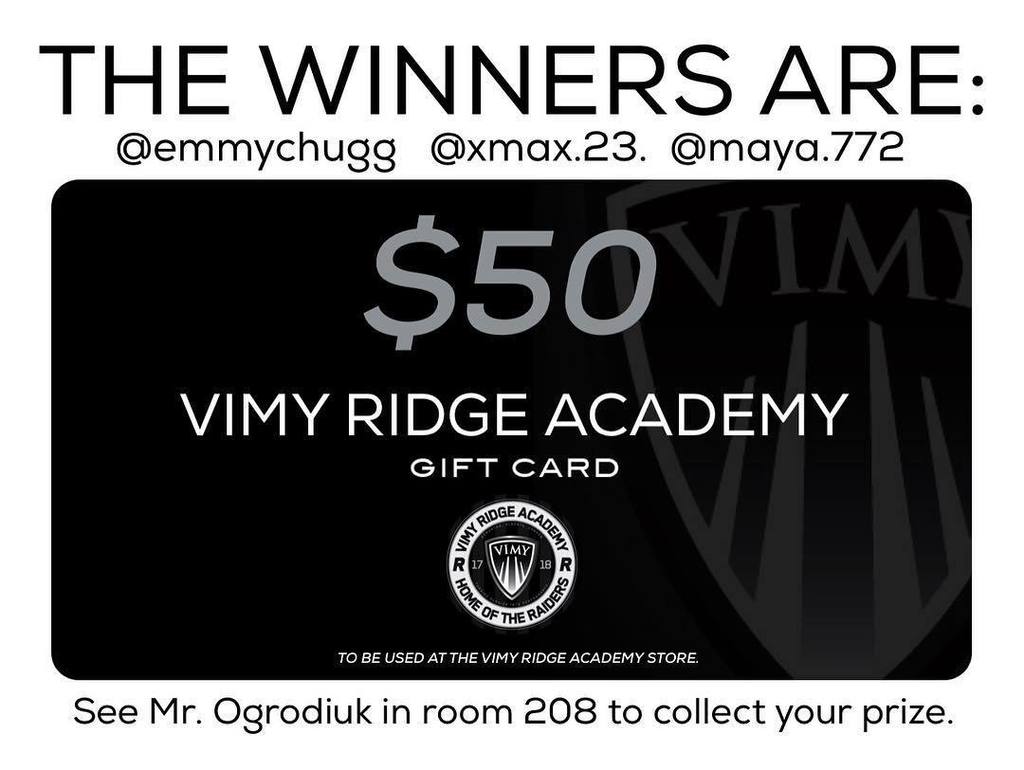 VimyAcademy's tweet photo. Thanks to everyone that participated in the #VimyWow Instagram contest today!! Much more to come! #staytuned #vimyproud #co https://t.co/F6XloPwGKW