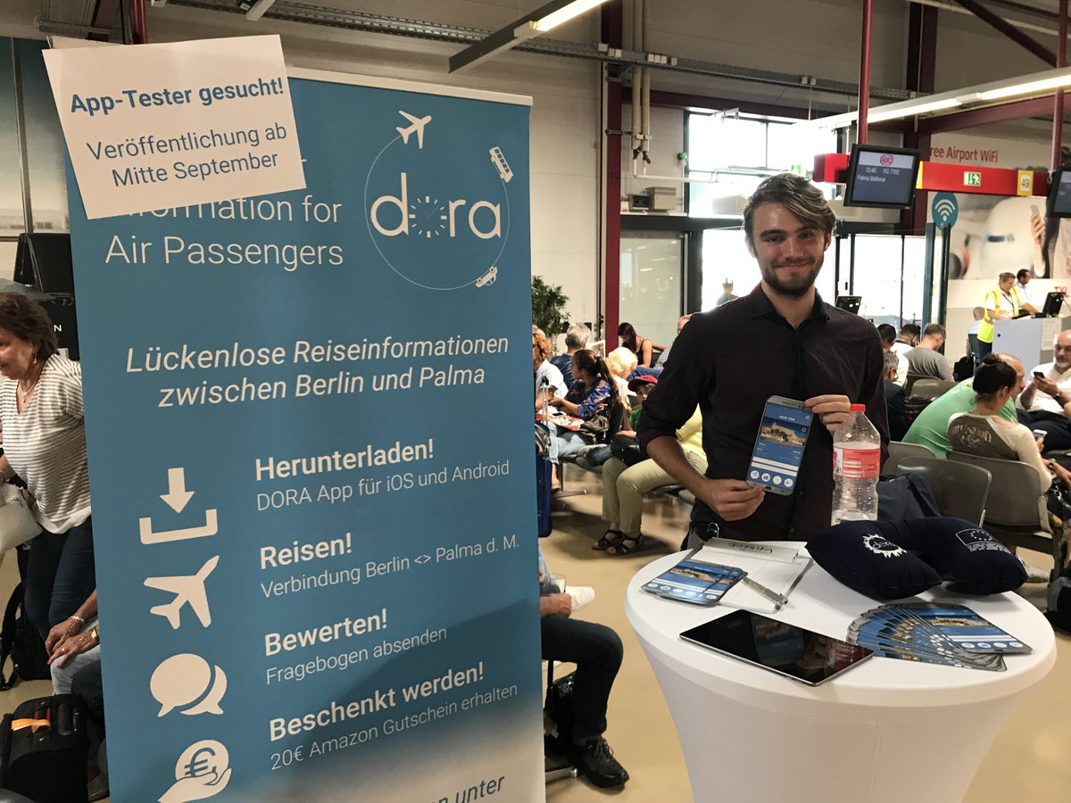 Project_DORA's tweet photo. Sneak peek at the #smartphone #application #DoraApp for the #airpassengers traveling to #PalmaDeMallorca from @berlinairport. https://t.co/EmO3NQNlAq