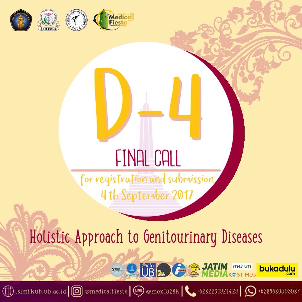 medicalfiesta's tweet photo. MEDICAL FIESTA 2017 

hello for all medical student around the world. 4 days left before the final call to closed
@MSC_FKUGM @infolomba_indo https://t.co/qhnlotTXeL