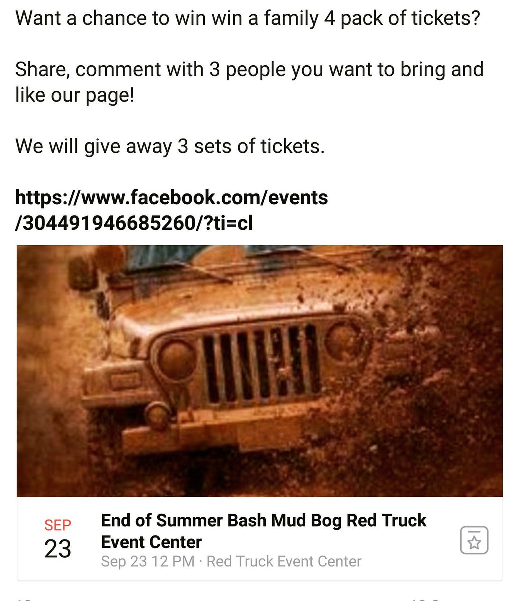 RTEventCenter's tweet image. Sept 23 End of Summer Mud Bog