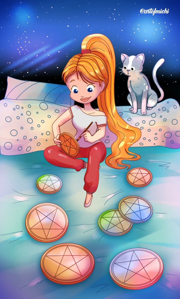 girlsdrwingirls's tweet image. Hard at work is @ArtofMichi's girl on the #8ofPentacles for #GDGTarotDeck. To get this cutie &amp;amp; the rest of cards 👇🏾
bit.ly/gdgtarot