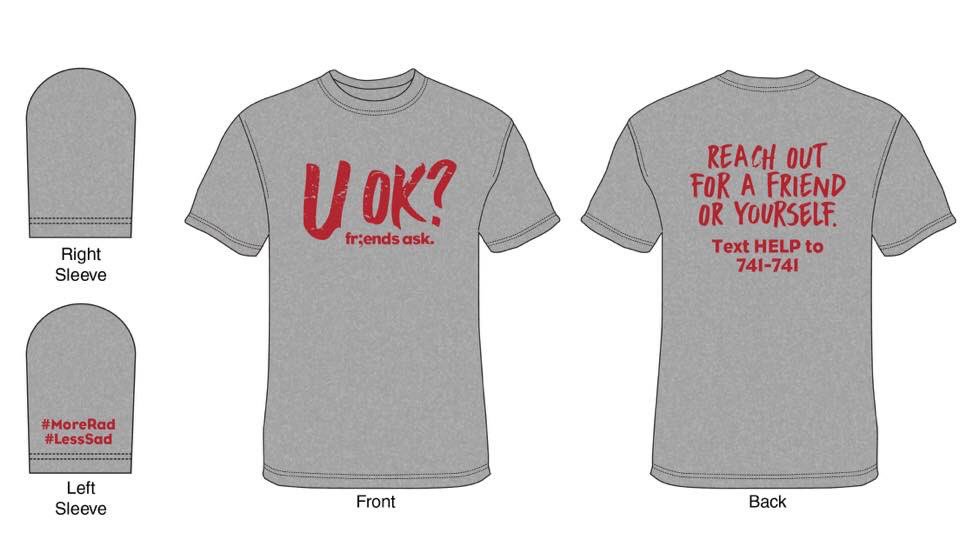 zDrewbyy's tweet photo. Here is my official team shirt for the Out of the Darkness Walk! $12 by Sept 7th, let me know your size! #StopSuicide #MoreRad #LessSad https://t.co/kt2NkXkfDR