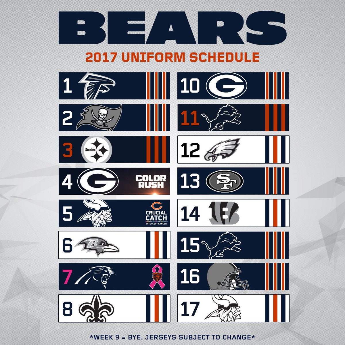 bears jersey schedule 2018