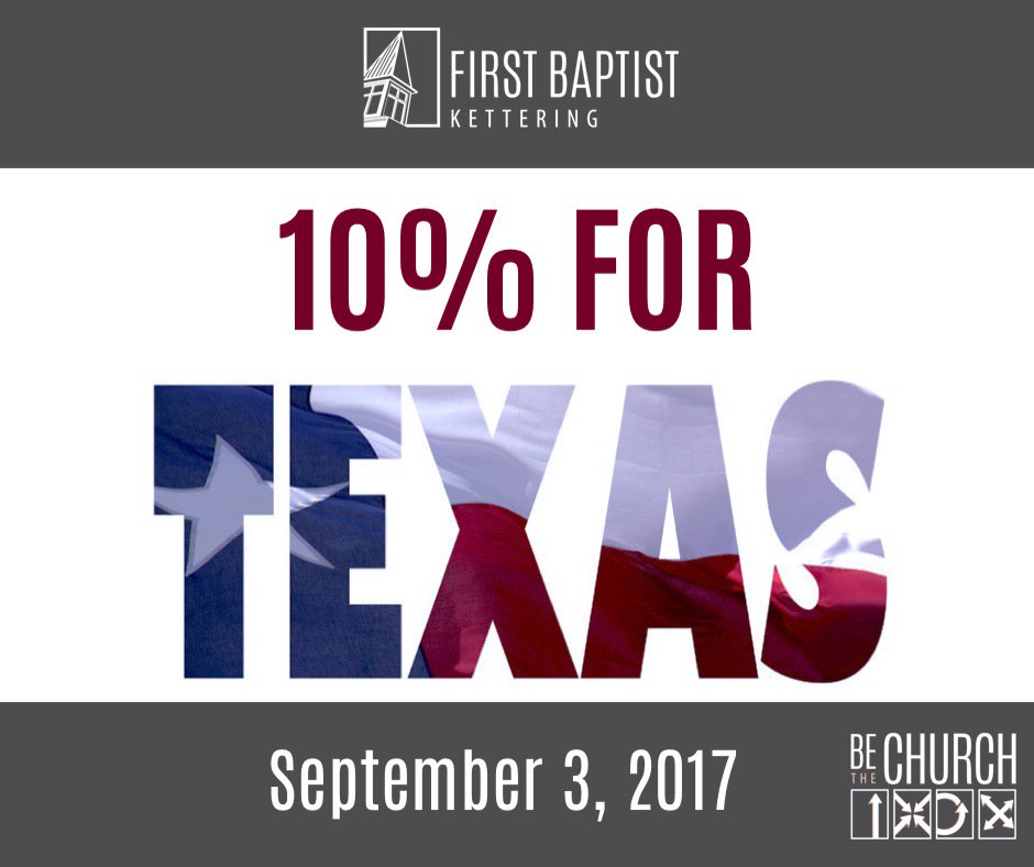 FBCKETTERING's tweet photo. Excited to share that this Sunday 10% of our offering will be given to Hurricane Harvey Disaster Relief through @sendrelief #GenerousGiver https://t.co/RcKoRR1gAu