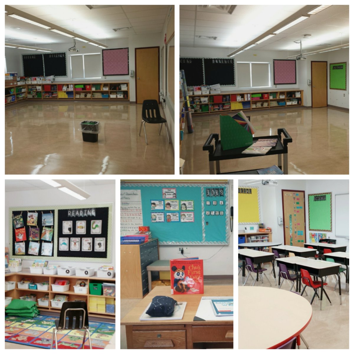 Tina_Teaches's tweet photo. Some classroom end of the year vs beginning of the year pics! Can you spot the differences? #backtoschool #firstdayfirstgrade https://t.co/yu33Io7GxJ