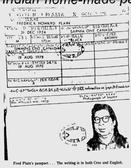 ChronicleofJC's tweet photo. Fred Plain attended the August 1977 #WCIP meeting with with an Indigenous passport from Grand Council Treaty 9 (now Nishnawbe Aski Nation). https://t.co/1sE9uKfeaW